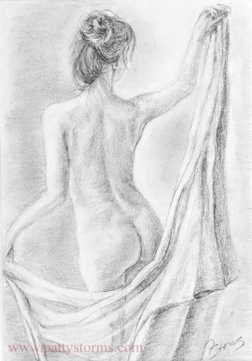 Nude back, graphite pencil drawing