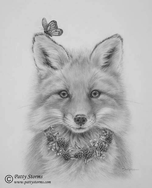 Blackberry Fox (for Anna), graphite pencil drawing